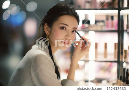 時尚的日本成人美女化妝（側面視圖） 132432683