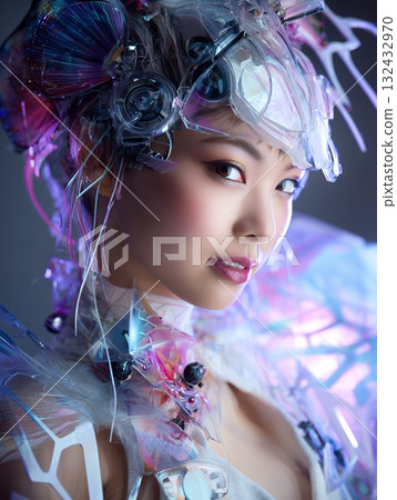 Future hair and makeup trends for the year 2100 (vertical photo) 132432970