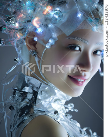 2100 年的未來髮型和化妝趨勢(豎圖) 2100 年的未來髮型和化妝趨勢(豎圖) 132432976