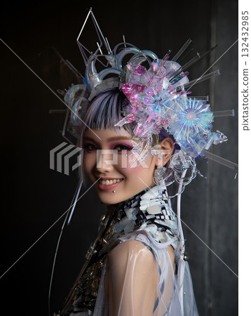 2100 年的未來髮型和化妝趨勢(豎圖) 2100 年的未來髮型和化妝趨勢(豎圖) 132432985