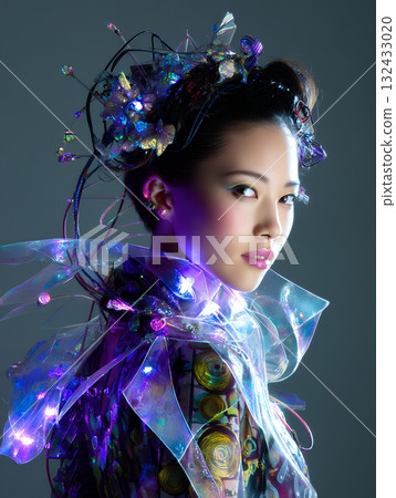 2100 年的未來髮型和化妝趨勢(豎圖) 2100 年的未來髮型和化妝趨勢(豎圖) 132433020