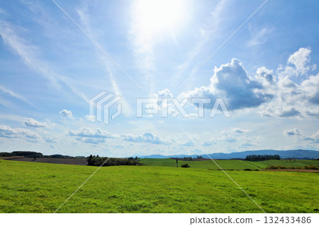 Hokkaido summer blue sky and Biei landscape 132433486