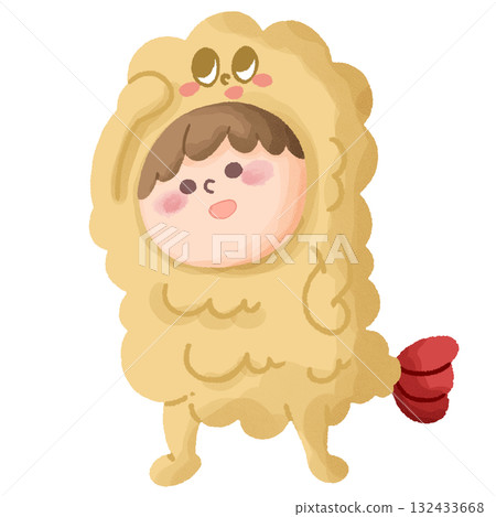 一名兒童在戲劇中穿著炸蝦天婦羅服裝跳舞的插圖 一名兒童在戲劇中穿著炸蝦天婦羅服裝跳舞的插圖 132433668