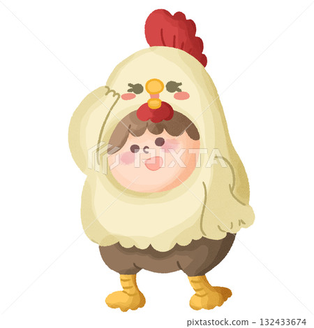 一名兒童在戲劇中穿著雞服裝跳舞的插圖 一名兒童在戲劇中穿著雞服裝跳舞的插圖 132433674