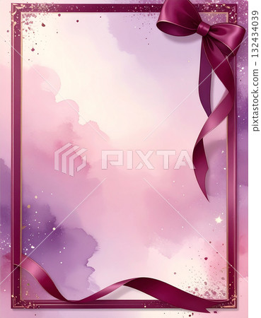 An elegant frame with a blend of wine-red ribbon and watercolor-style purple pink. 132434039