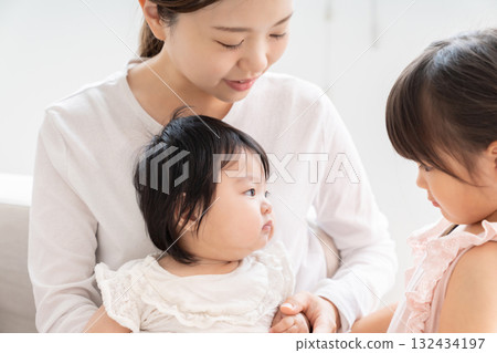 Mom, girl and baby 132434197