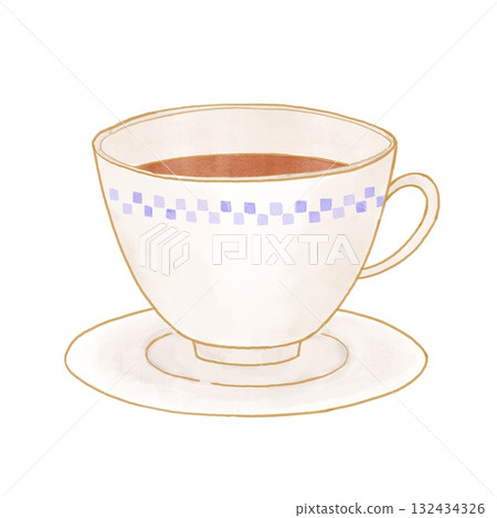 An illustration of tea in a checkered teacup and saucer. An illustration of tea in a checkered teacup and saucer. 132434326