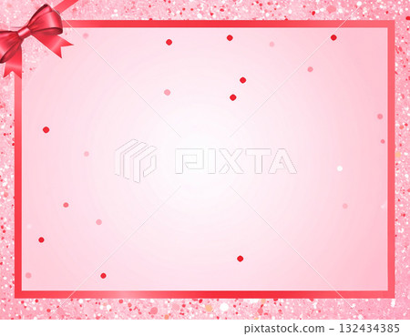 Romantic pastel frame decorated with red ribbon and sparkling glitter 132434385