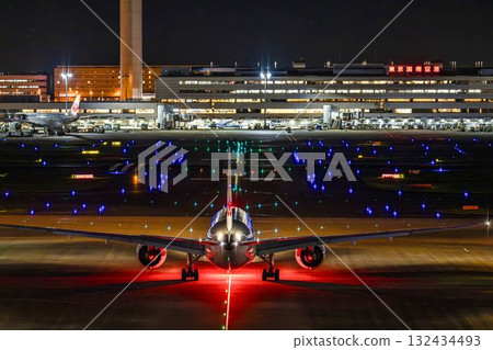 Haneda Airport at night, airplane taxiing, Ota Ward, Tokyo 132434493