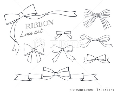 Cute simple ribbon hand-drawn illustration set 132434574