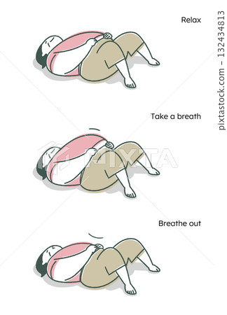 一名婦女仰臥呼吸的插圖集 132434813