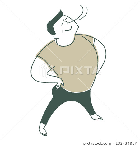 A man facing right, breathing with his hands on his hips 132434817