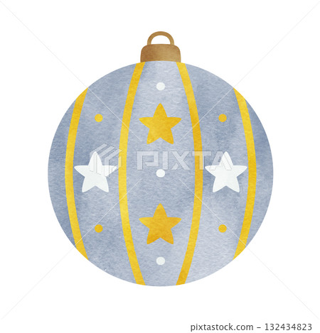 Hand-drawn watercolor illustration of line and star ornaments Christmas decorations 132434823