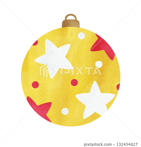 Hand-painted watercolor illustration of star-patterned ornament Christmas decoration Hand-painted watercolor illustration of star-patterned ornament Christmas decoration 132434827
