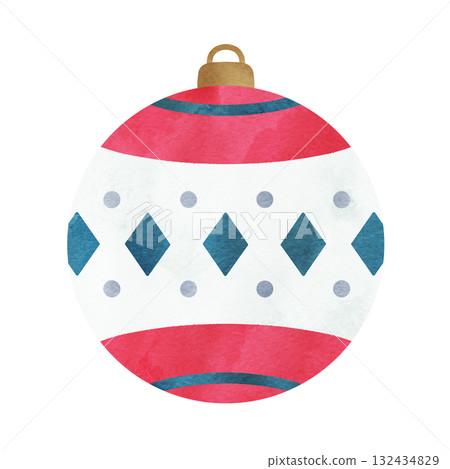 Hand-drawn watercolor illustration of patterned ornaments Christmas decorations 132434829