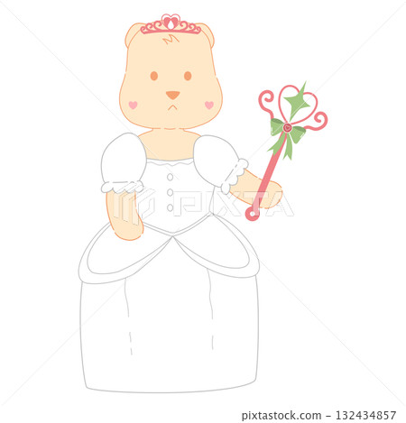 Cute Cartoon Princess Bear Holding Scepter, pastel color hand drawn illustration Cute Cartoon Princess Bear Holding Scepter, pastel color hand drawn illustration 132434857