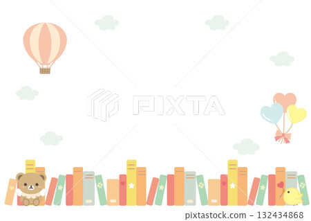 Colorful books lined up side by side with sky background 132434868