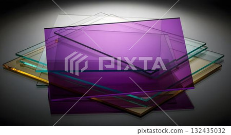 layered colorful glass pieces arranged with geomtric precision fostering artistic light and shadow 132435032