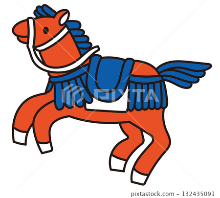 手繪馬新年賀卡插圖 132435091