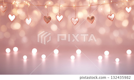 粉紅色心型燈串 132435982