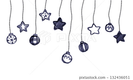 Christmas decoration monochrome line drawing 132436051