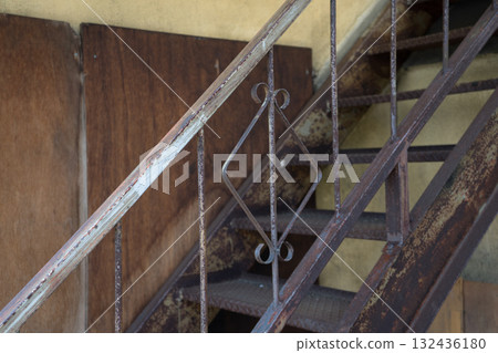 Steel stairs with handrail 132436180