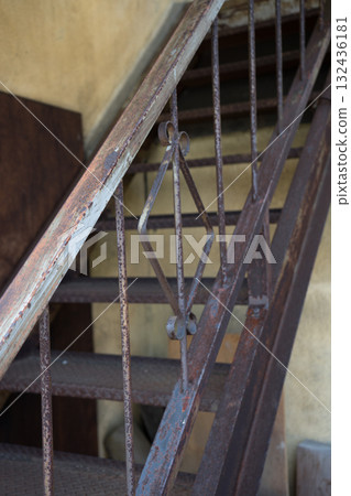 Steel stairs with handrail 132436181