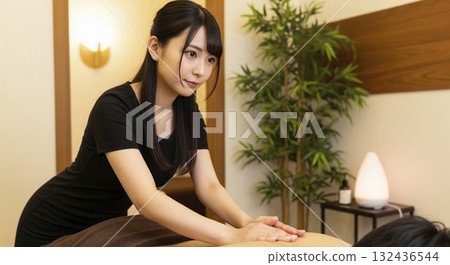 Therapist performing a treatment at a relaxation salon 132436544
