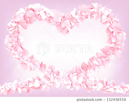 A 3DCG frame of a heart made of cherry blossom-colored hearts 132436558