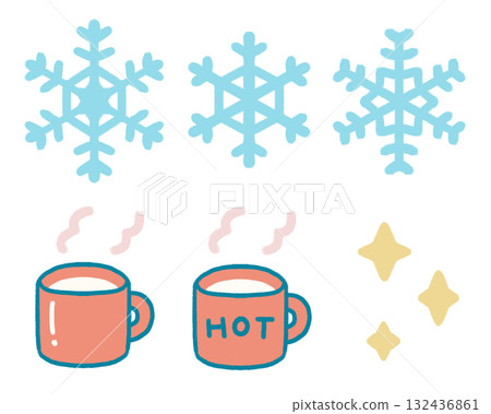 雪花、馬克杯和閃閃發光的冬季材料 雪花、馬克杯和閃閃發光的冬季材料 132436861