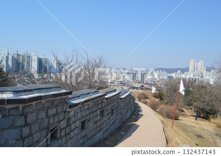 Gyeonggi-do, South Korea - View of the city's skyscrapers from Suwon Hwaseong Fortress Gyeonggi-do, South Korea - View of the city's skyscrapers from Suwon Hwaseong Fortress 132437143