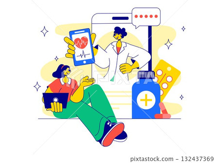 Digital Healthcare Innovation Illustration Featuring Health Technology And Medical Innovation Digital Technology For Patient Support And Diagnosis Digital Healthcare Innovation Illustration Featuring Health Technology And Medical Innovation Digital Technology For Patient Support And Diagnosis 132437369