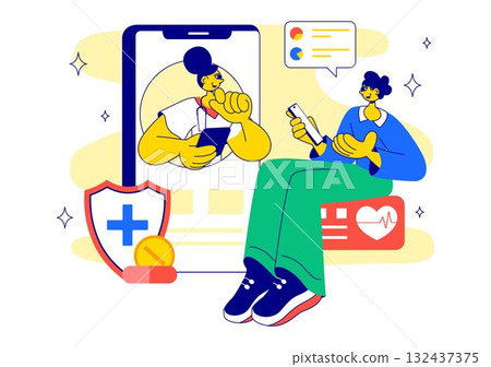 Digital Healthcare Innovation Illustration Featuring Health Technology And Medical Innovation Digital Technology For Patient Support And Diagnosis 132437375