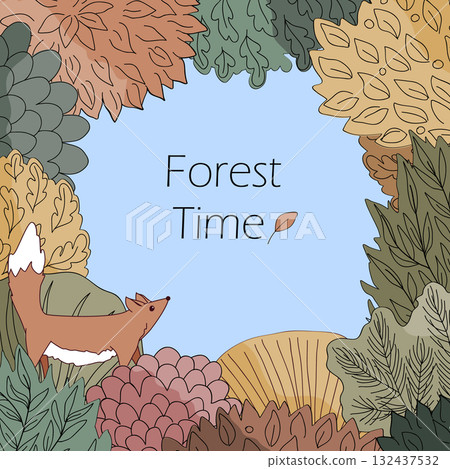 Doodle Autumn hand drawn forest frame in linear style. Fall floral border with place for text. Vector illustration Doodle Autumn hand drawn forest frame in linear style. Fall floral border with place for text. Vector illustration 132437532