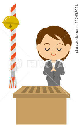 Illustration of a woman praying at the first shrine visit of the year Illustration of a woman praying at the first shrine visit of the year 132438018