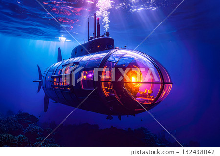 a submarine submerged in the sea 132438042