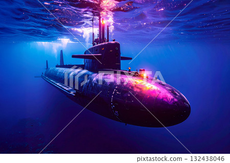 a submarine submerged in the sea a submarine submerged in the sea 132438046
