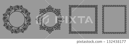 Set of decorative frames Elegant vector element for design in Eastern style, place for text. Floral black and gray borders. Lace illustration for invitations and greeting cards Set of decorative frames Elegant vector element for design in Eastern style, place for text. Floral black and gray borders. Lace illustration for invitations and greeting cards 132438177