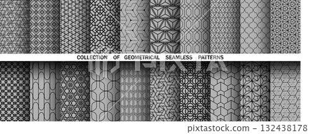 Geometric set of seamless black and gray patterns. Simple vector graphics Geometric set of seamless black and gray patterns. Simple vector graphics 132438178