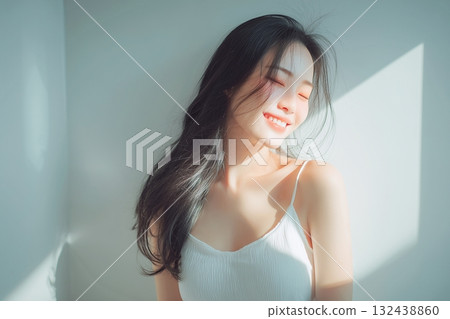 Beautiful woman with long black hair 132438860