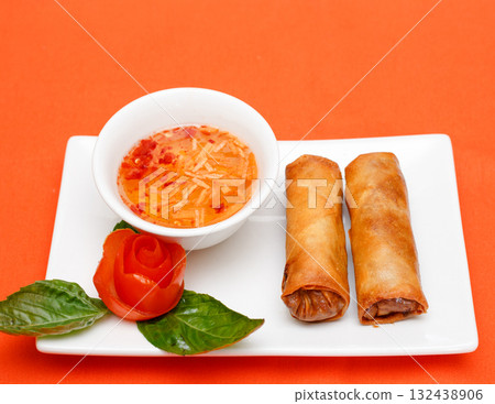 Crispy Spring Rolls with Sweet Chili Sauce Crispy Spring Rolls with Sweet Chili Sauce 132438906
