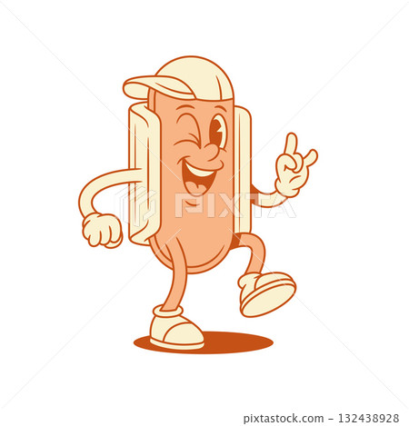 Funny hipster hot dog cartoon character rock gesture contoured vector flat illustration 132438928