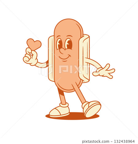 Cute enamored hot dog cartoon character with heart contoured vector flat illustration Cute enamored hot dog cartoon character with heart contoured vector flat illustration 132438964