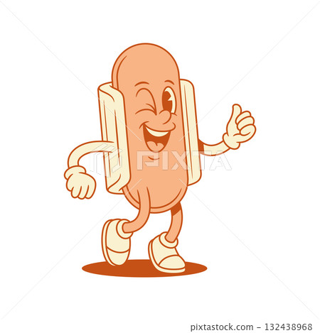 Funky hot dog cartoon character winked walking contoured vector flat illustration 132438968