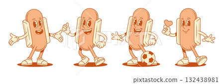 Cute comic hot dog cartoon character funny set contoured vector flat illustration 132438981