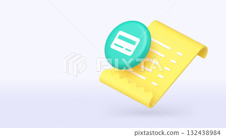 Shopping card payment success receipt bill 3d icon banner copy space vector illustration 132438984