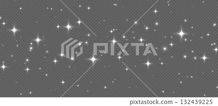 White sparkling stars, shiny particles light effect, transparent flying stardust texture 132439225