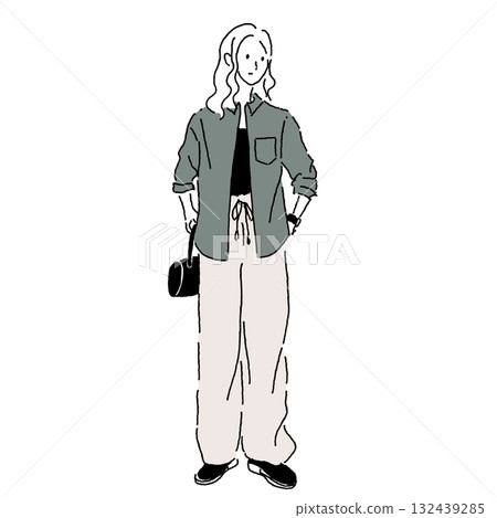 Illustration of a woman in a loose, casual autumn outfit (color) Illustration of a woman in a loose, casual autumn outfit (color) 132439285