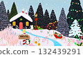 Cute Christmas Penguins in Colorful Snow Clouds ,Whimsical Winter Holiday Illustration 132439291