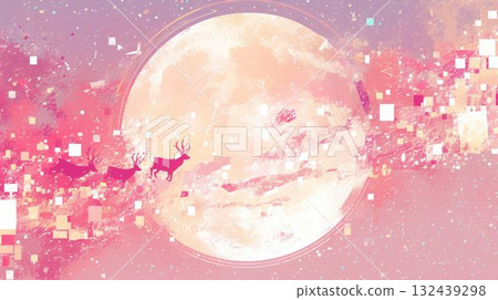 月亮與馴鹿奔跑的美妙聖誕夜 132439298